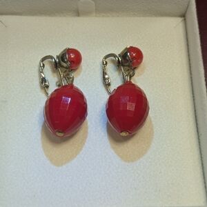 Dalsheim Red Faceted Plastic Beaded Earrings 1950s